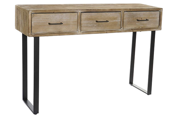 Console table wood metal 120x31x81 3 drawers