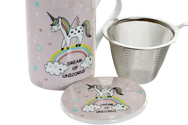 Tea mug porcelain inox 10,5x8x11 280 unicorn pink