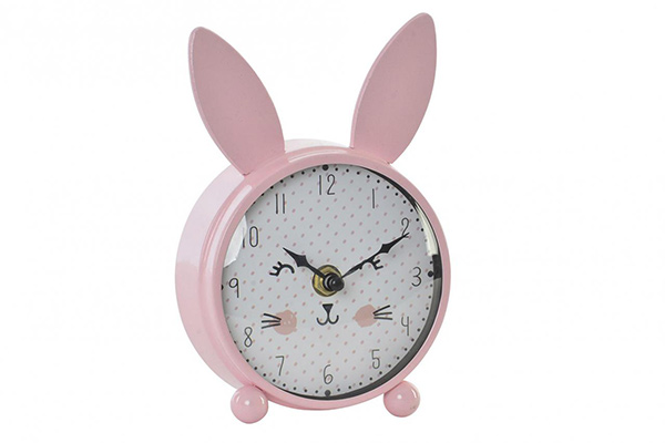 Table clock metal 11,5x5x17 rabbit pink