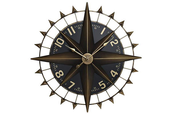 Wall clock iron 80x7,5x80 compass golden