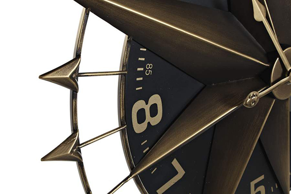 Wall clock iron 80x7,5x80 compass golden