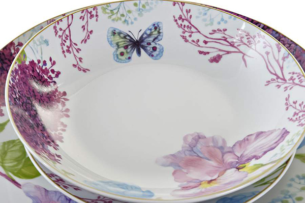 Crockery set 18 porcelain 27x27x3 butterfly pink