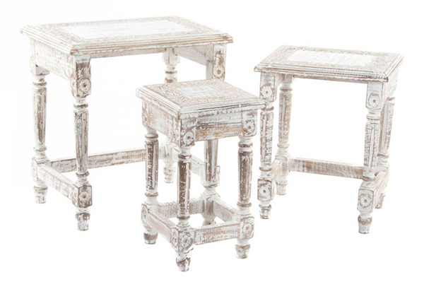 End table foldable set 3 wooden carved 45x30x50