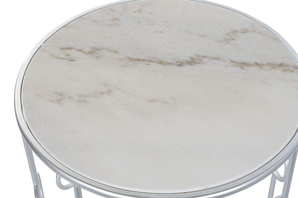 Tavolino set 2 marmo metallo 46x46x60 argentato