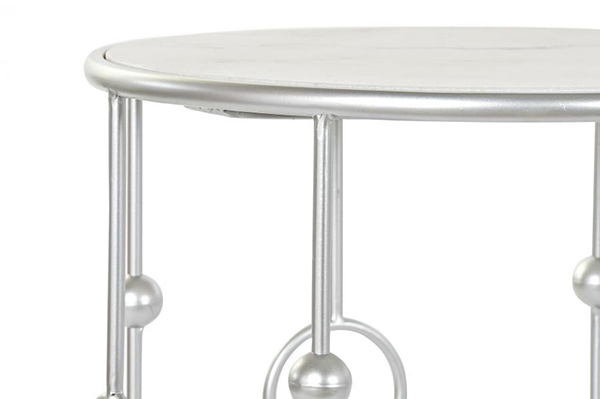 Tavolino set 2 marmo metallo 46x46x60 argentato