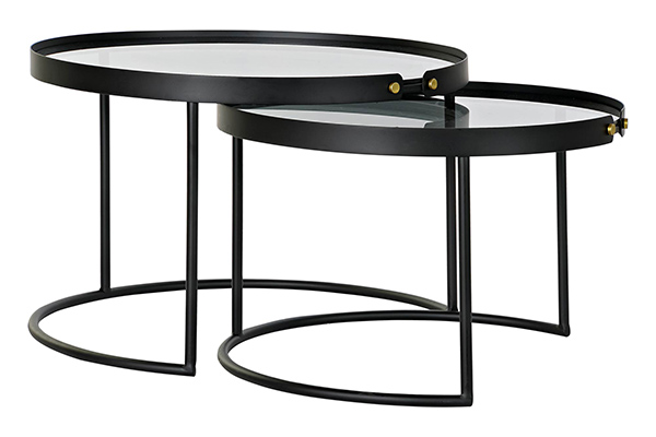 Auxiliary table set 2 metal glass 66x66x44 black