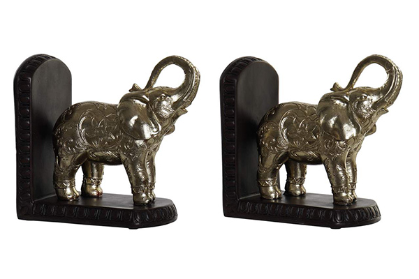 Bookend set 2 resin 35x10x17 elephants golden