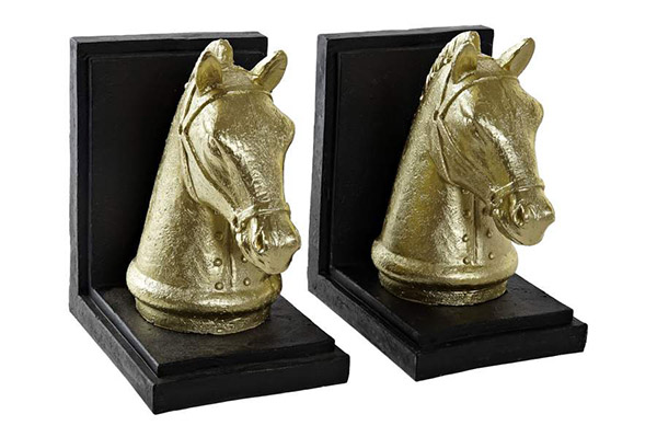 Bookend set 2 resin 15x10,5x17 horse golden