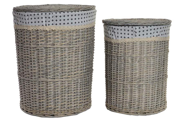 Laundry basket set 2 wicker polyester 44x57 cross