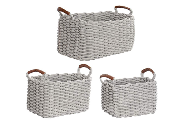 Basket set 3 cotton 38x26x22 handle light gray