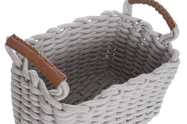Basket set 3 cotton 38x26x22 handle light gray