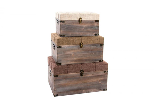 Trunk set 3 wood polyester 65x39x35 brown