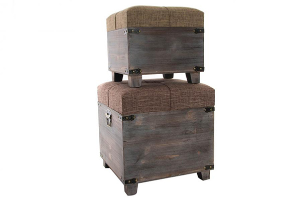 Trunk set 2 wood polyester 42x42x44 earth brown