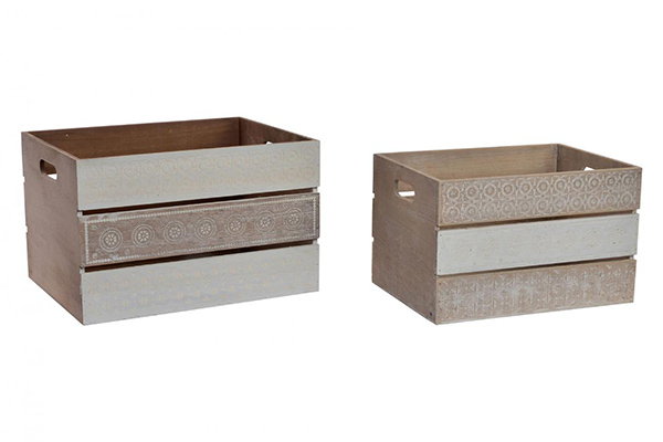 Box set 2 wood 39,5x30x25,5 boho aged natural