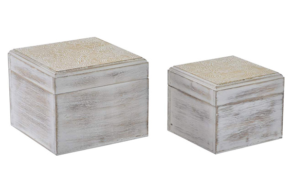 Box set 2 wood 15x15x12 golden white