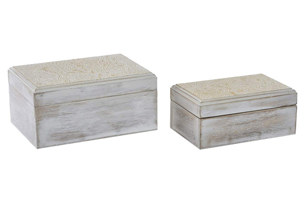 Box set 2 wood 19x13x9 golden white