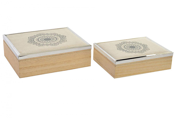 Box set 2 wood linen 24,5x20,5x8 mandala natural