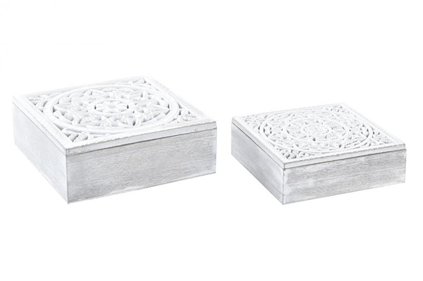 Box set 2 mdf 21,5x21,5x8 mandala white