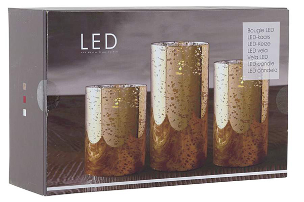 Candle set 3 led glass 7,5x7,5x15 sparkly 3 mod.