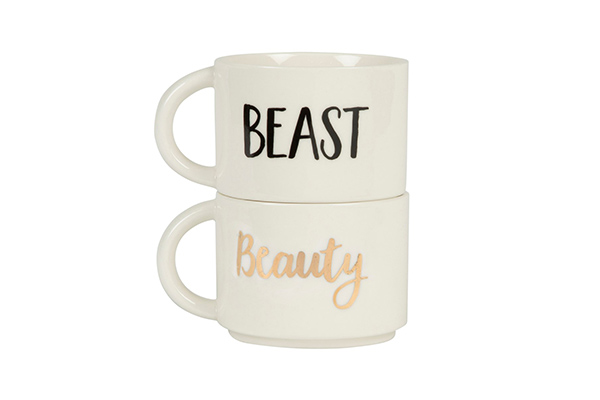 Set of 2 beauty & beast stacking mugs