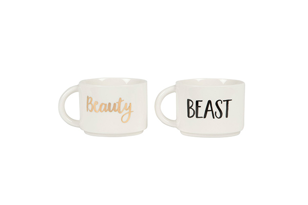Set of 2 beauty & beast stacking mugs