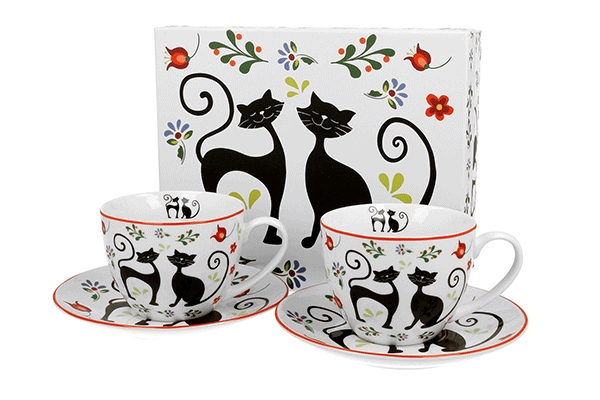 2 cups with saucers etno cats new