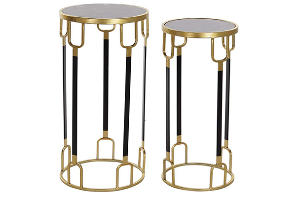 Auxiliary table set 2 metal marble 33x33x65 black