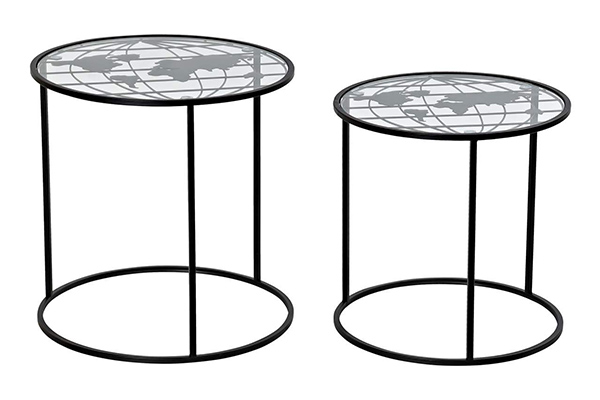 Auxiliary table set 2 metal 45x45x45 world map