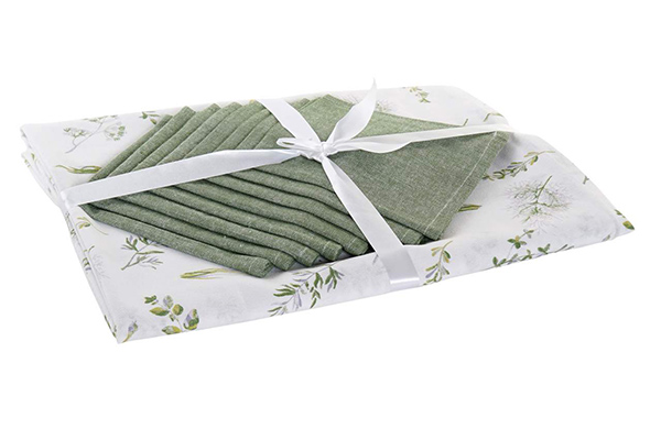 Tablecloth set 8 cotton 150x250x250 botanic green