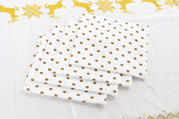 Tablecloth set 8 cotton 150x250 reindeers golden