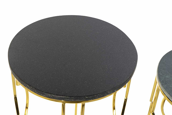 Auxiliary table set 2 marble metal 40x40x62 black