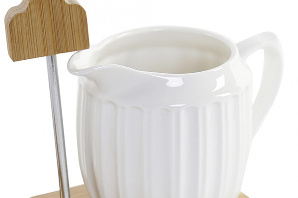 Sugar bowl set 3 porcelain bamboo 19x9x13 white