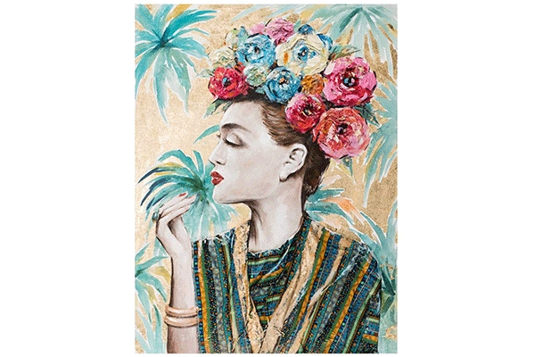 Picture canvas wood 90x3,8x120 frida hand painted