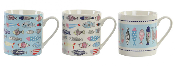Mug porcelain 11,5x8,2x8,9 330ml. fishes 3 mod.