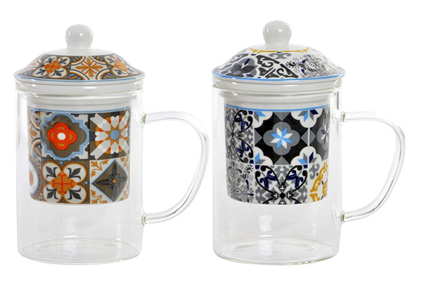Tea mug glass 12,2x8,3x14,7 300 ml. tile 2 mod.