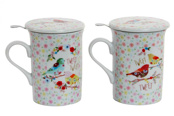 Tea mug porcelain inox 280ml bird 2 mod.