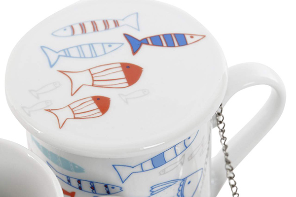 Tea mug porcelain inox 10,5x8x11 280 fishes 2 mod.