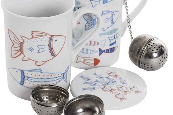 Tea mug porcelain inox 10,5x8x11 280 fishes 2 mod.