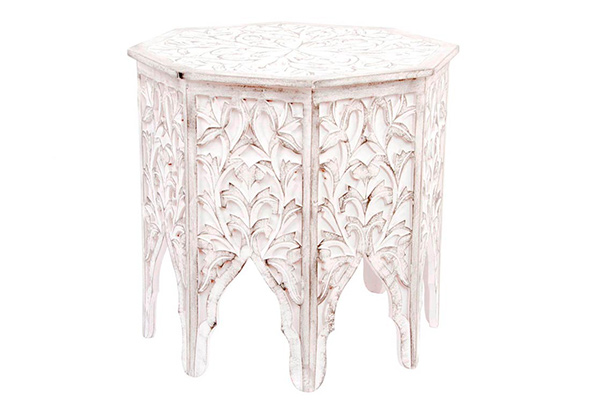 Auxiliary table carved wood 49x49x45 white