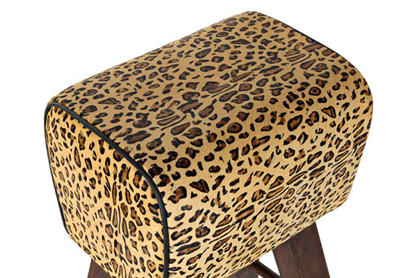 Stool wood leather 43x35x75 leopard brown