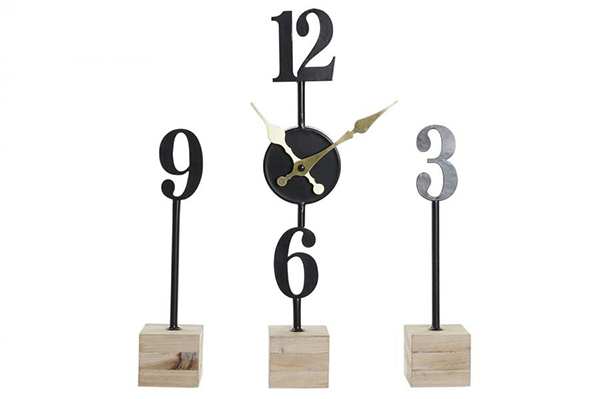 Table clock iron mdf 20x5x39 black