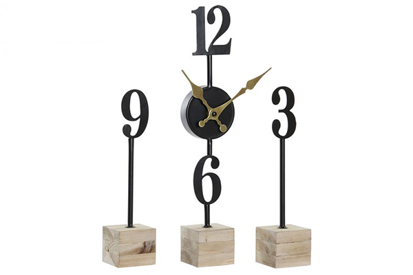 Table clock iron mdf 20x5x39 black