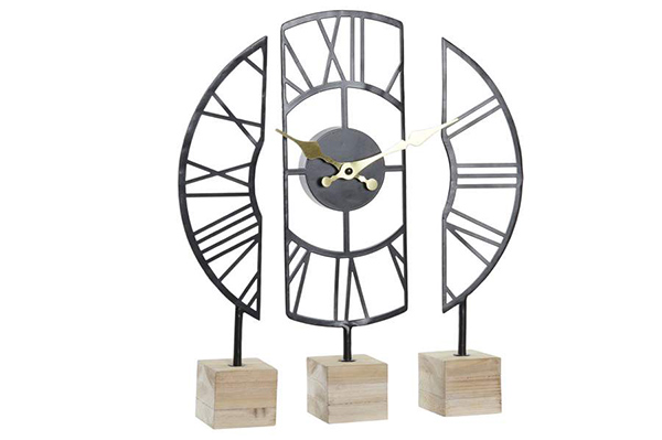 Table clock iron mdf 30x6x40 black