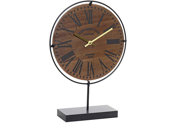 Table clock wood metal 30x8,5x43 brown