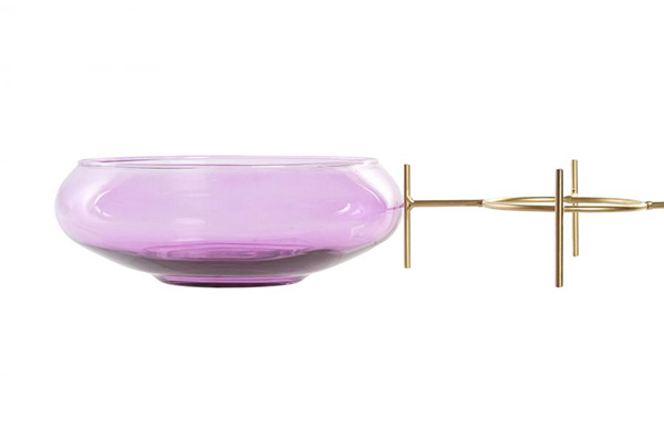 Candle holder glass metal 24,5x24,5x14 pink