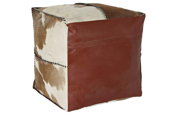 Pouf leather polyester 45x45x40 cow brown