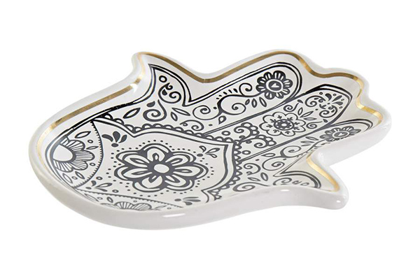 Key tray ceramic 11x13x2 fatima hand white