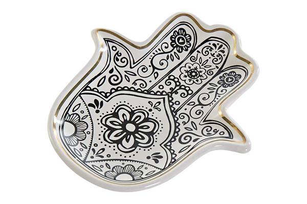 Key tray ceramic 11x13x2 fatima hand white