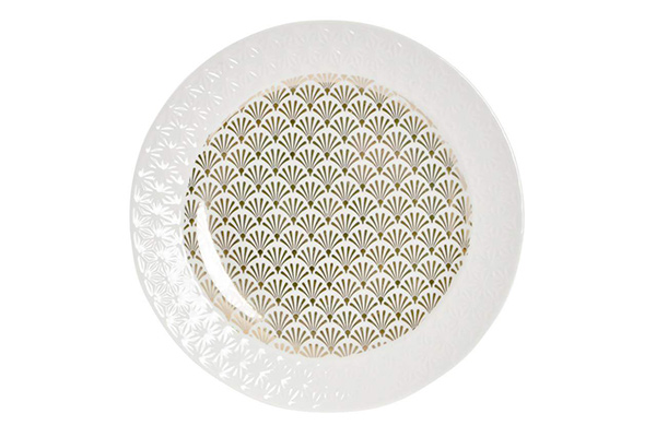 Plate porcelain 19,5x19,5x2,3 chic metallic white
