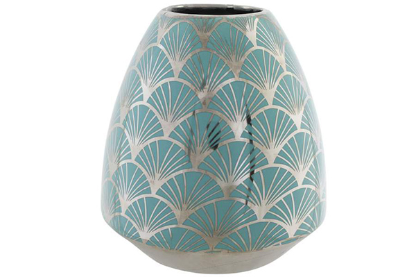 Vase porcelain 16x16x18 chromed turquoise